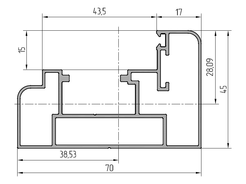 Профиль рамы (6,2м), RAL9006. Рис. 1 Профиль рамы (6,2м), RAL9006. Рис. 1