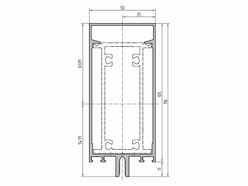 Профиль ригеля 105мм (6,8м), RAL9016. Рис. 1 Профиль ригеля 105мм (6,8м), RAL9016. Рис. 1