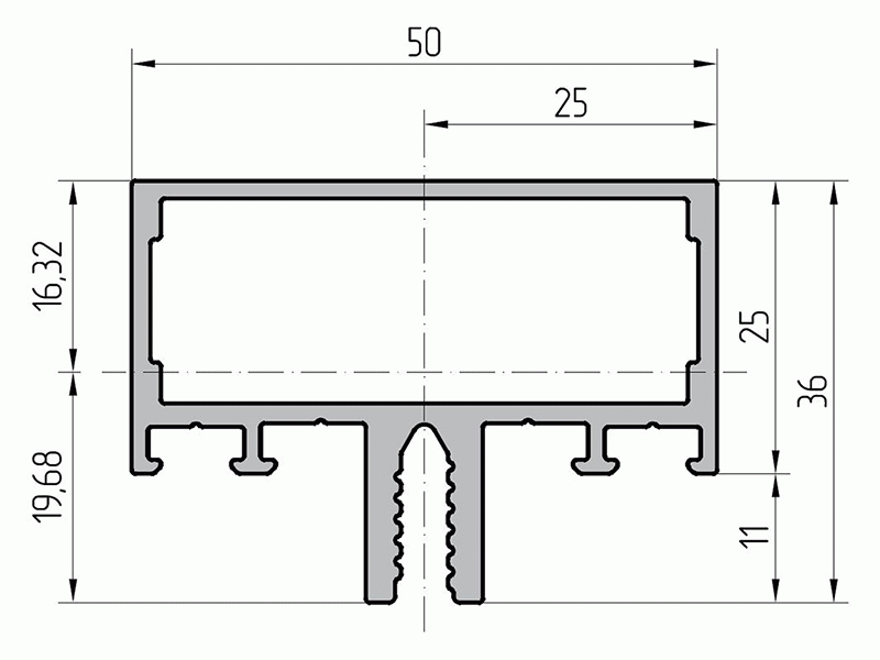 Профиль ригеля (6,8м) RAL9016. Рис. 1