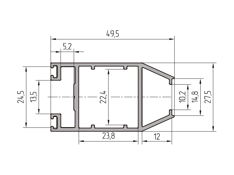 Профиль створки 49,5мм (6,2м), RAL9006. Рис. 1 Профиль створки 49,5мм (6,2м), RAL9006. Рис. 1