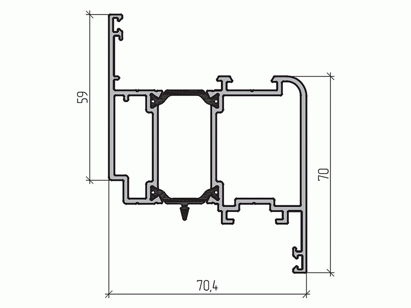 Профиль створки оконной 59мм (6,5м), RAL9016. Рис. 1 Профиль створки оконной 59мм (6,5м), RAL9016. Рис. 1