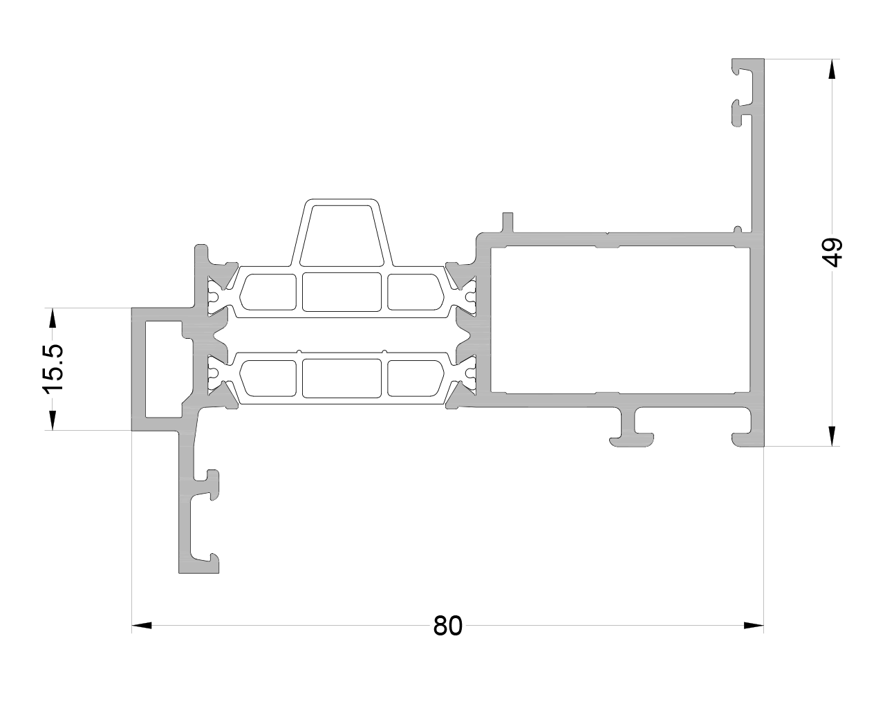 Профиль зажимной рамы наружного открывания ALUMARK 15/49 мм 6м Неокрашенный. Рис. 1 Профиль зажимной рамы наружного открывания ALUMARK 15/49 мм 6м Неокрашенный. Рис. 1