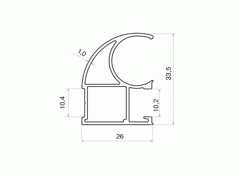 Профиль-ручка асимметричная, алюминий, серебро, 5400 мм. Рис. 2 Профиль-ручка асимметричная, алюминий, серебро, 5400 мм. Рис. 2