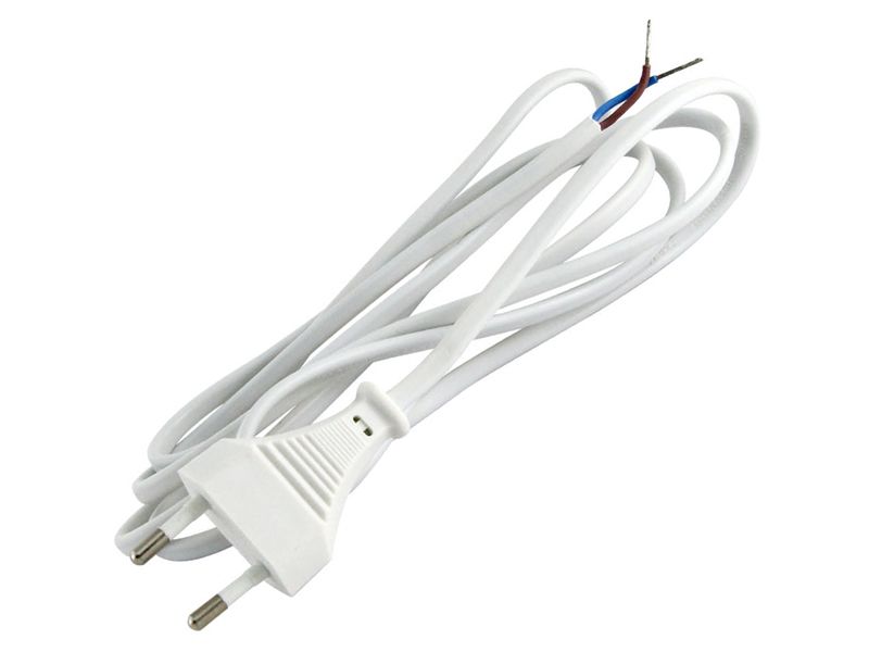 Провод сетевой с вилкой, 2х0.5мм, белый, 3.0м
