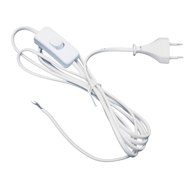 Провод сетевой с вилкой и выключателем, 2х0.5мм, белый, 2.2м. Рис. 1