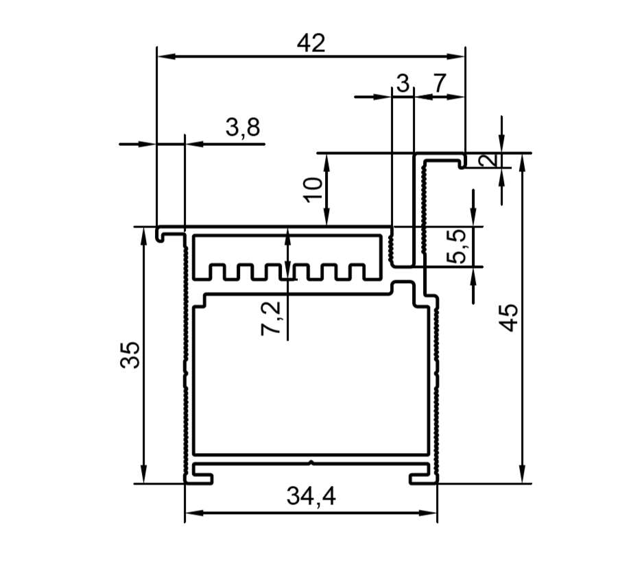 Профиль дверной коробки 4042, алюминий, L=5100 мм, анодированный серебрянный. Рис. 2 Профиль дверной коробки 4042, алюминий, L=5100 мм, анодированный серебрянный. Рис. 2