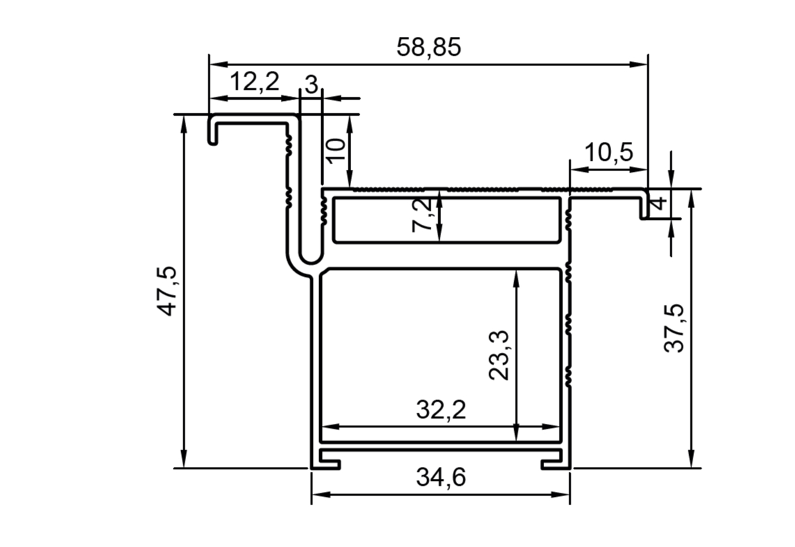 Профиль дверной коробки КС75, алюминий, L=5100 мм, анодированный серебрянный. Рис. 2