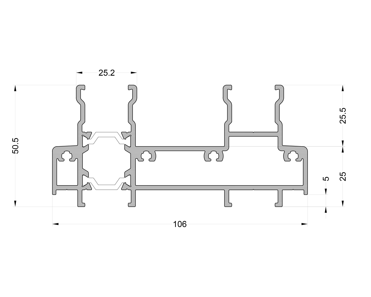 Рама горизонтальная 50,5/ 106 мм 6м RAL 9016. Рис. 1