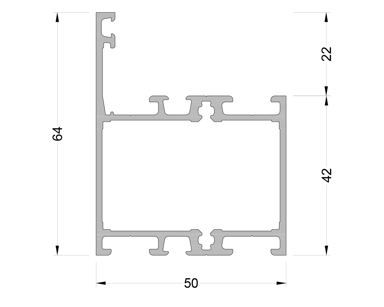 Рама оконная ALUMARK 64/42 мм 6м неокрашенный. Рис. 1