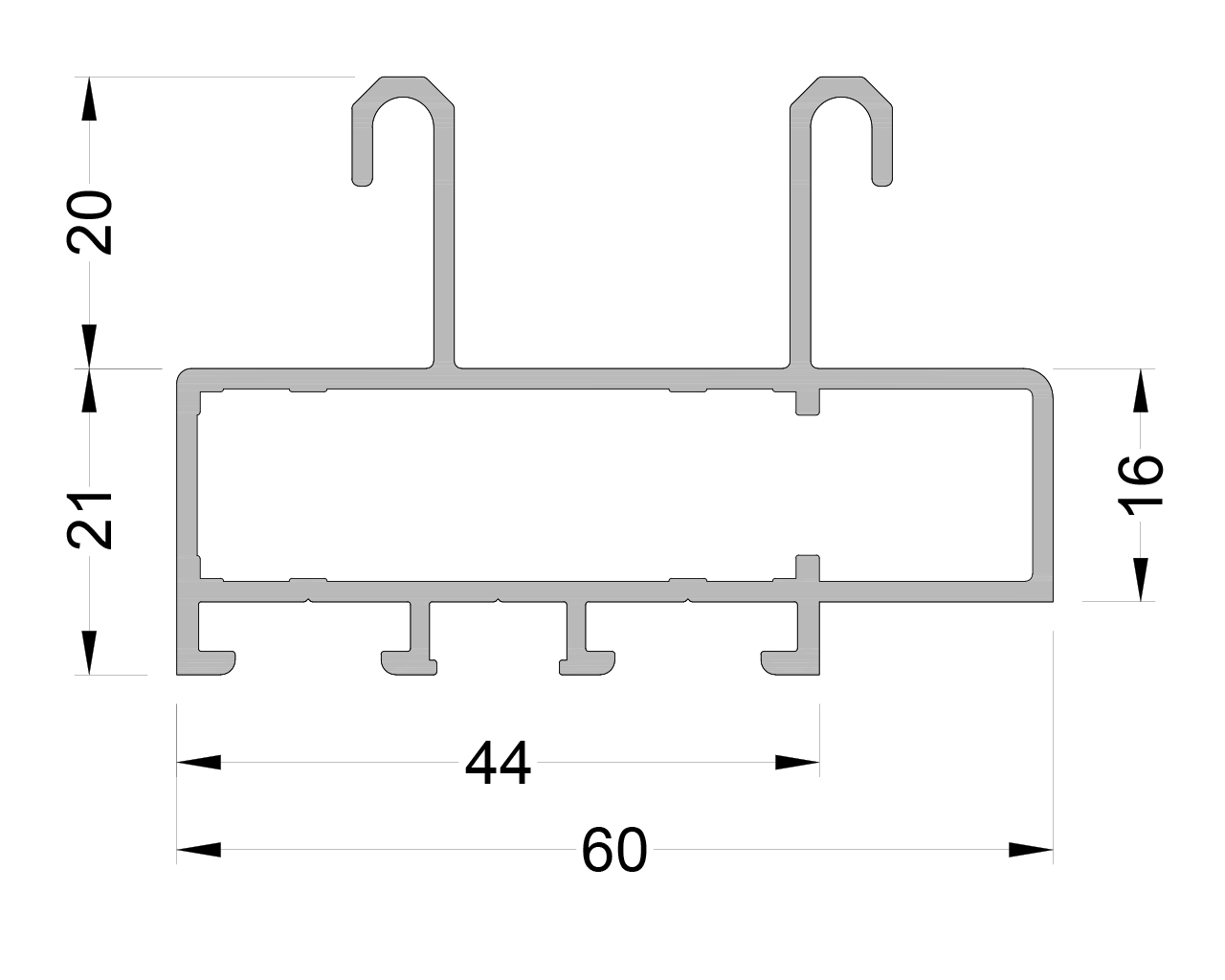 Рама под раздвижную створку ALUMARK 6м Неокрашенный. Рис. 1