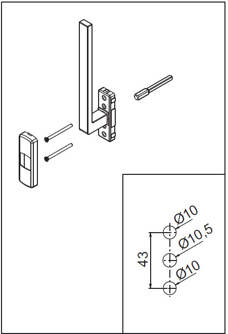 Ручка KORA 175 с четырёхгранным штифтом 7 мм, 180 градусов, межосевое 43 мм, GOS-S, черная RAL9005, 0270050001. Рис. 2
