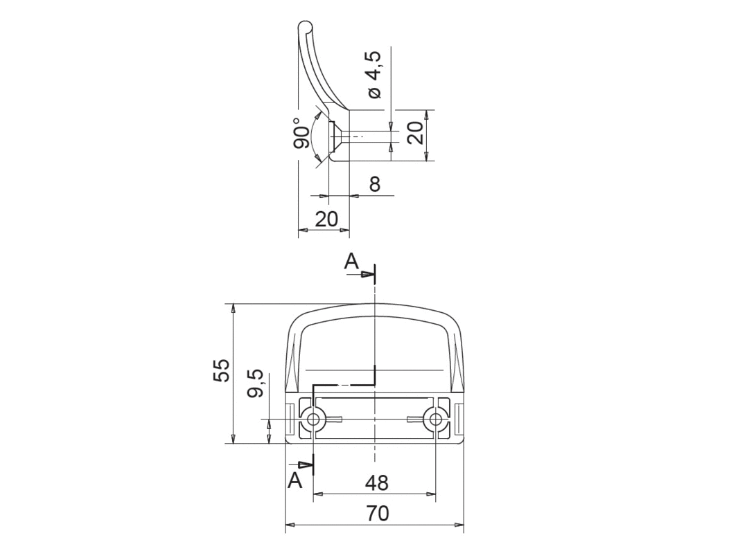 Ручка балконная Internika, белый (2 части). Рис. 2