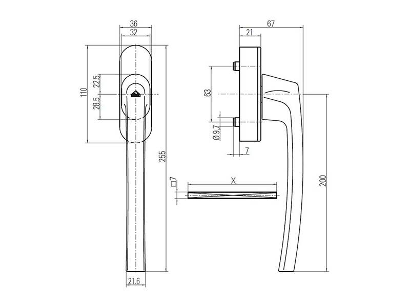 Ручка для Patio Life R05.3 средняя бронза, длинна штифта - 150 мм. Рис. 1