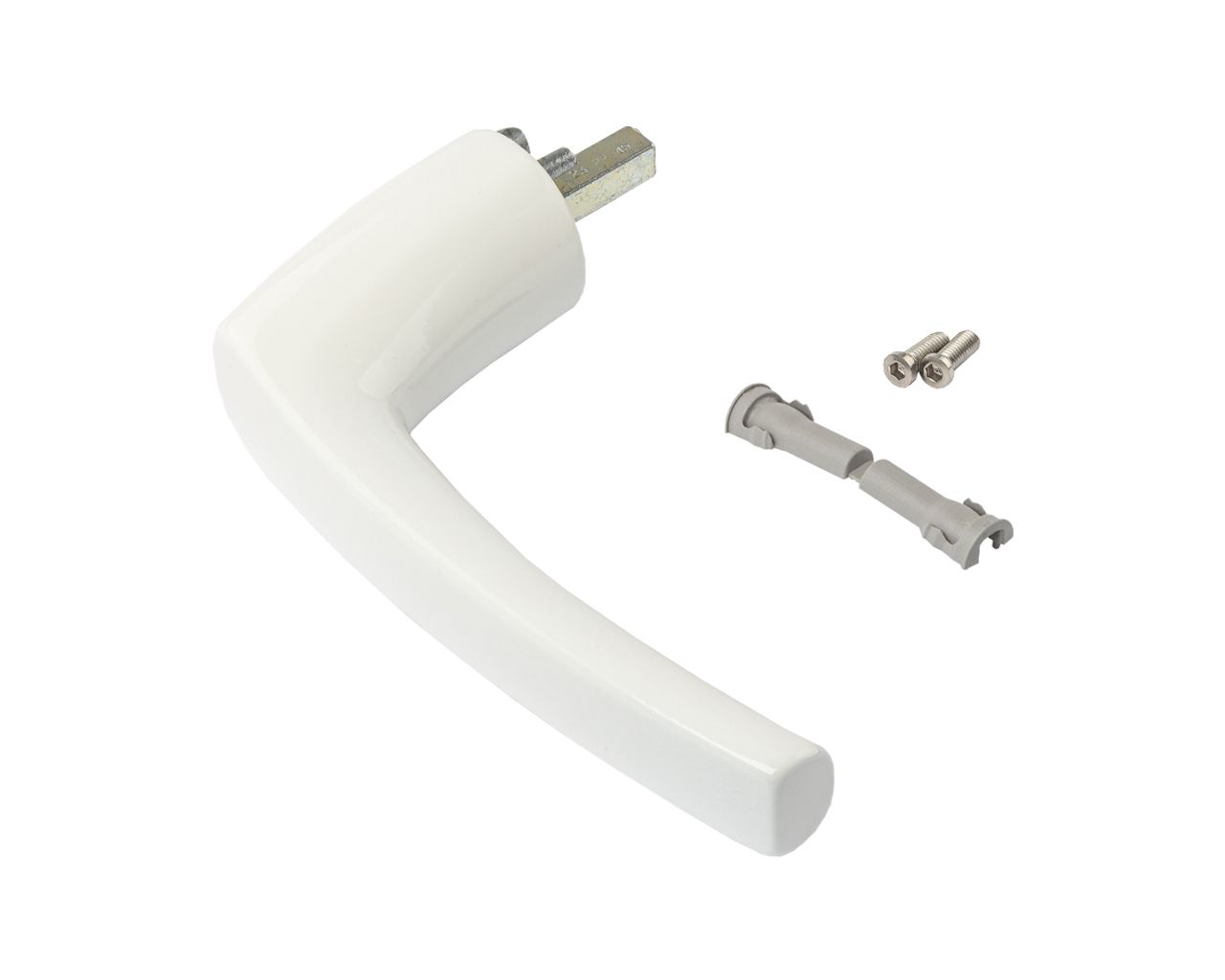 Ручка для алюминиевого окна без розетки, белый R07.2 (рукоять, два винта, фиксатор). Рис. 1 Ручка для алюминиевого окна без розетки, белый R07.2 (рукоять, два винта, фиксатор). Рис. 1