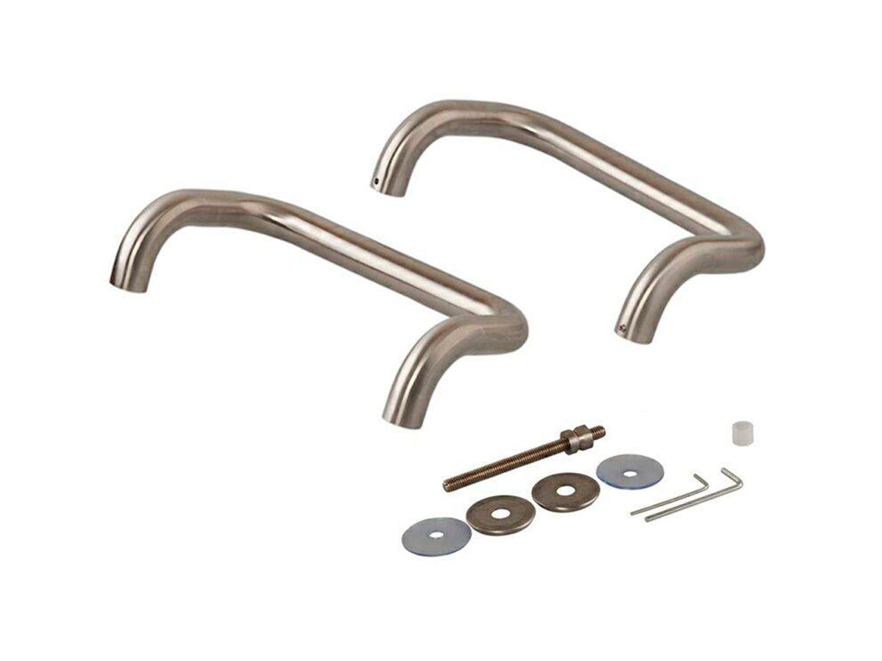 Ручка изогнутая для алюминиевых дверей ELEMENTIS, комплект с креплением, L=332, межосевое расстояние=300, D=32, нерж. сталь, матовая. Рис. 2