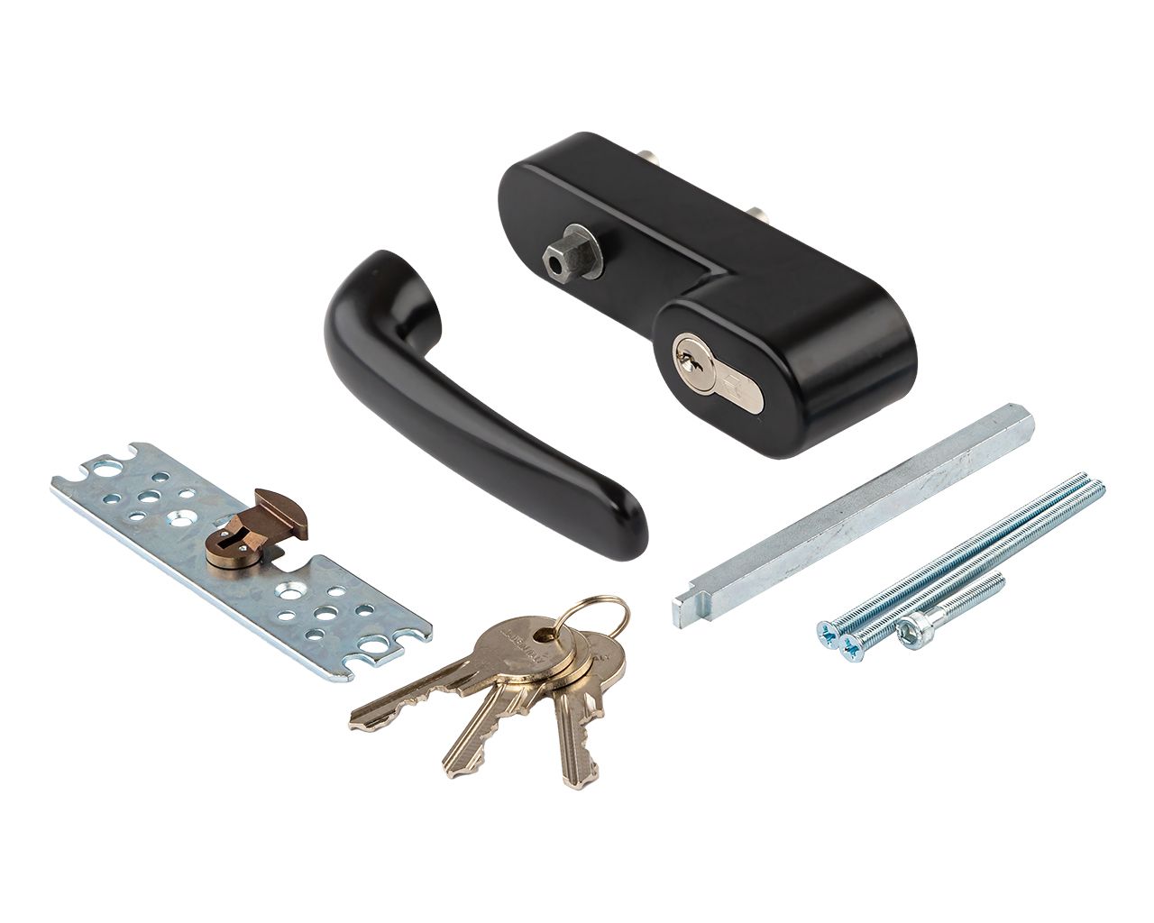 Ручка наружная для антипаники с профильным цилиндром без фиксации (комплект деталей для установки), черн. RAL9005, 1290. Рис. 1 Ручка наружная для антипаники с профильным цилиндром без фиксации (комплект деталей для установки), черн. RAL9005, 1290. Рис. 1