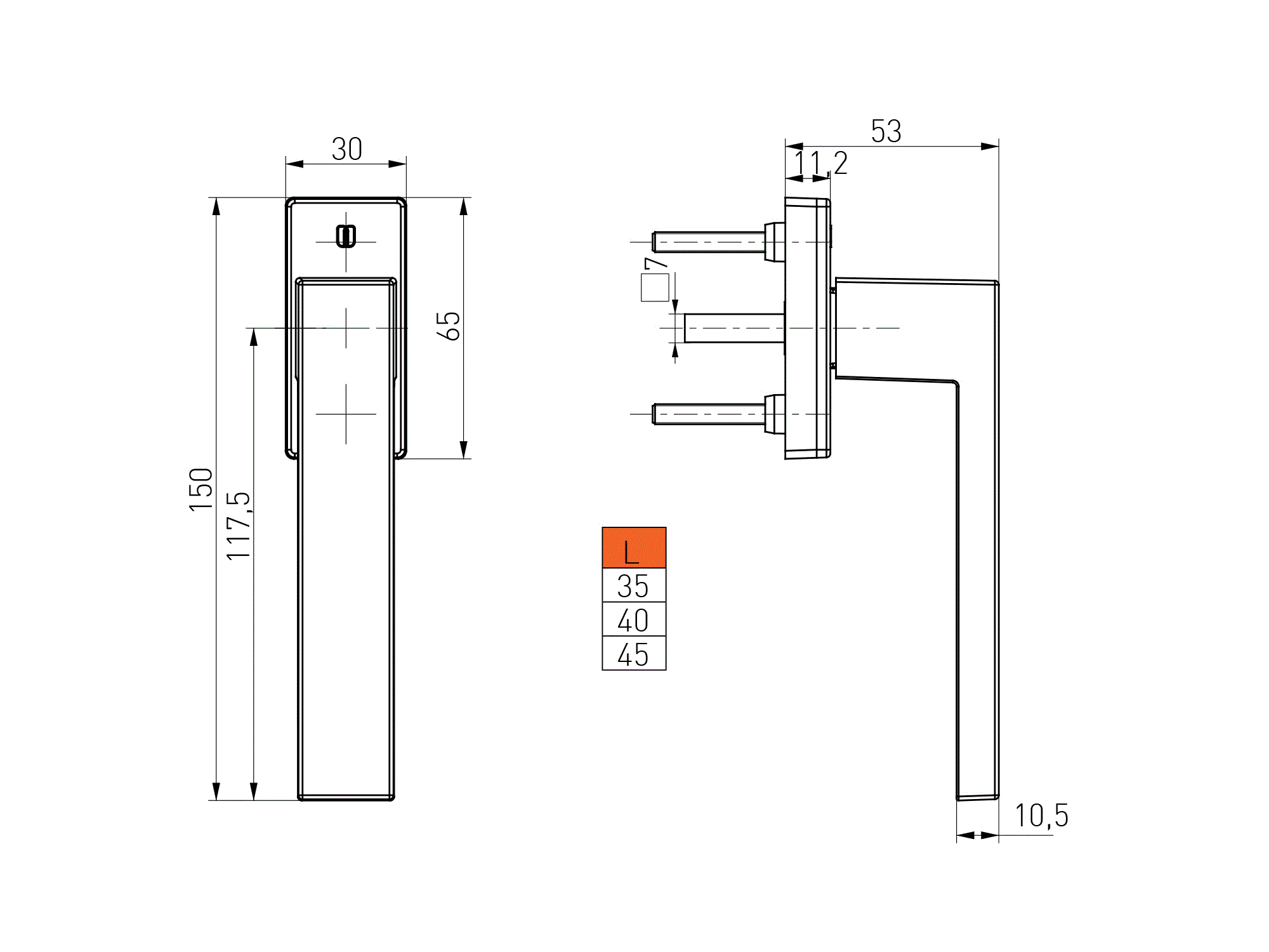 Ручка оконная Internika DUBLIN 35 мм, алюминиевая, 2 винта, золото F3 (45°). Рис. 3