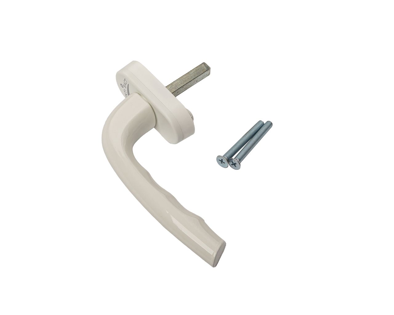 Ручка оконная Internika Фантазия (антибактериальное покрытие) штифт 38 мм, 45°, овальная розетка белая, 2 винта. Рис. 1 Ручка оконная Internika Фантазия (антибактериальное покрытие) штифт 38 мм, 45°, овальная розетка белая, 2 винта. Рис. 1