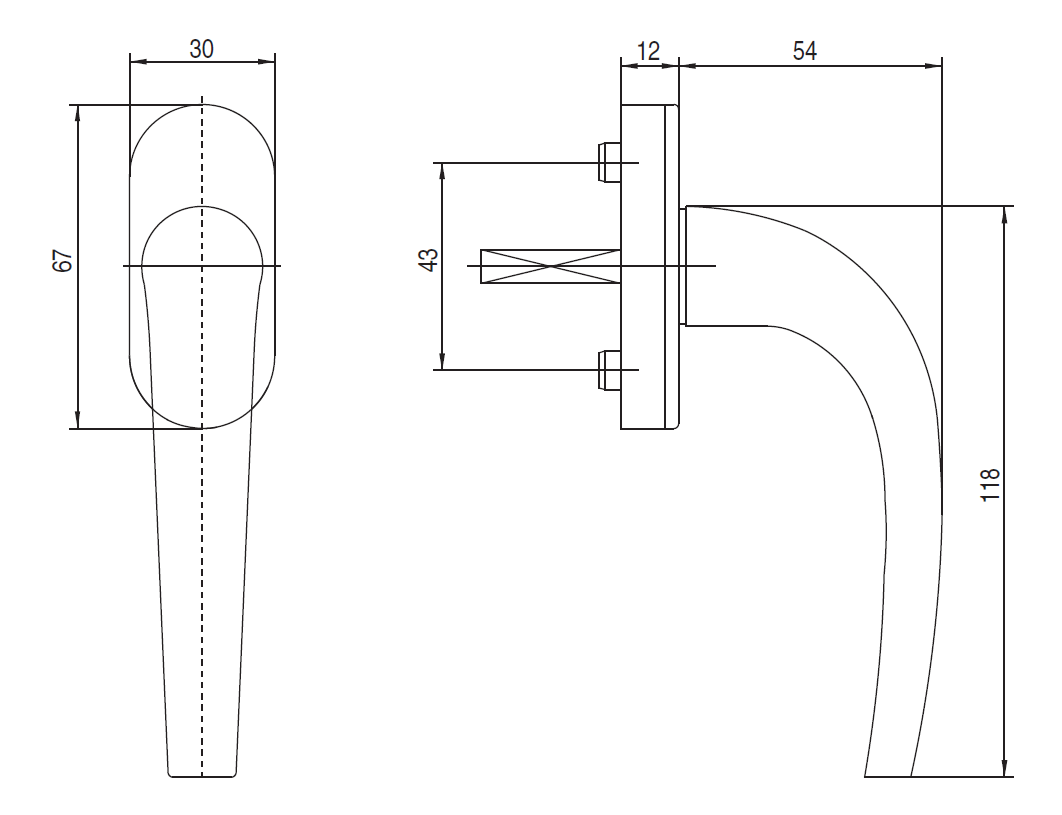 Ручка оконная Internika Pushkin алюминиевая 35 мм (RAL 9016) белая, 45° + 2 винта 5х45. Рис. 2