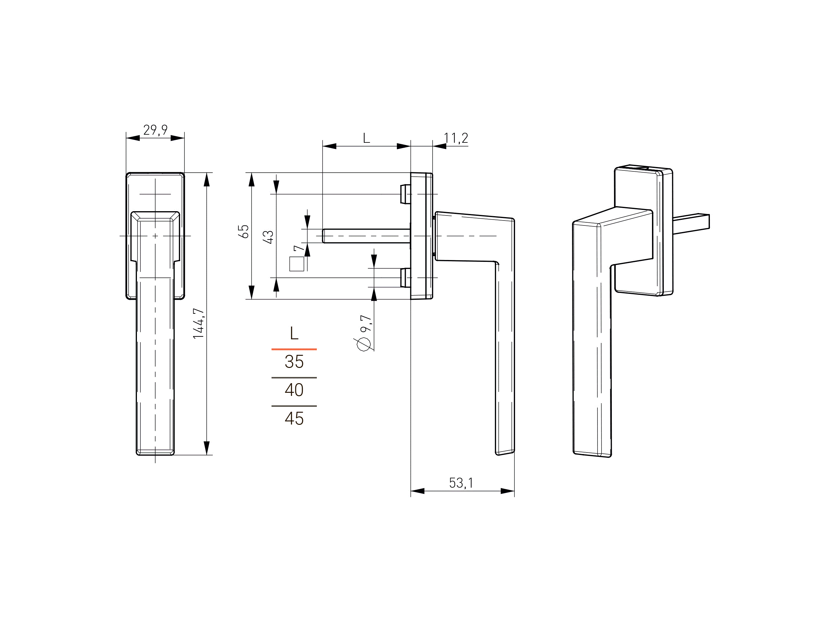 Ручка оконная Internika TALLINN 45 мм, алюминиевая, 2 винта, антрацит матовый (45°). Рис. 2 Ручка оконная Internika TALLINN 45 мм, алюминиевая, 2 винта, антрацит матовый (45°). Рис. 2