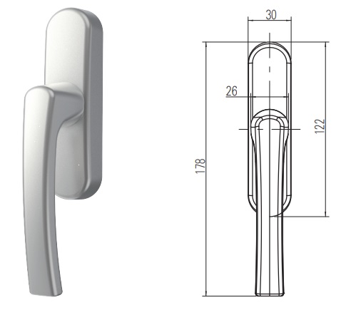 Ручка Rotoline для параллельных и наклонно - сдвижных систем ALU  , белая R07.2. Рис. 1