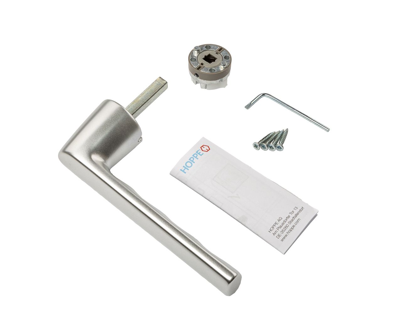 Ручка оконная алюминиевая  HOPPE Hamburg Kompakt, штифт 37 мм, 90°, без розетки, серебро F1. Рис. 1