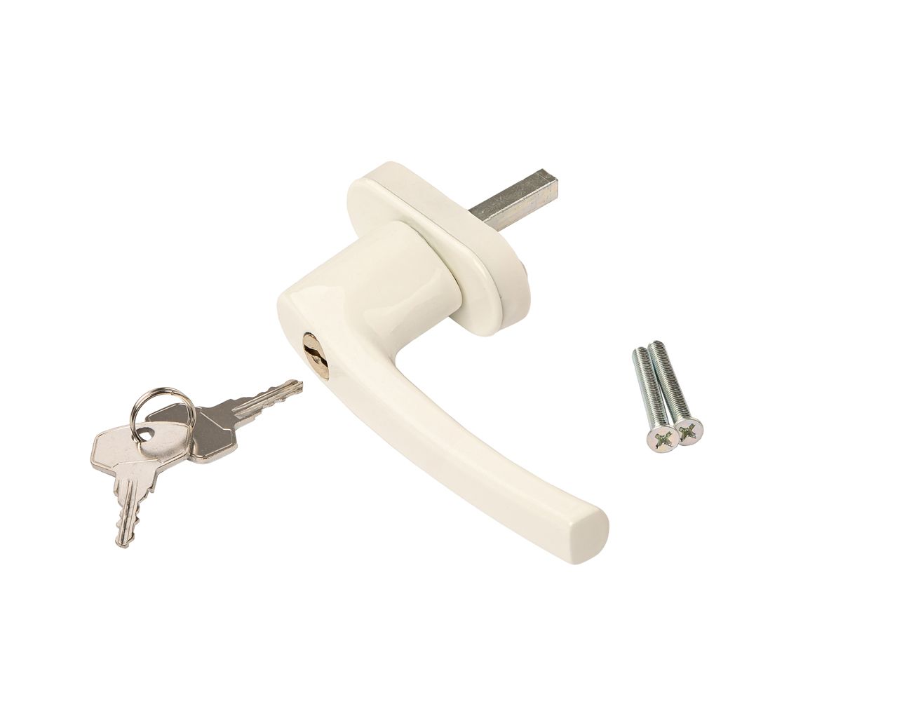 Ручка оконная алюминиевая с ключом 35 мм овальная накладка 45° + 2 винта белый. Рис. 1