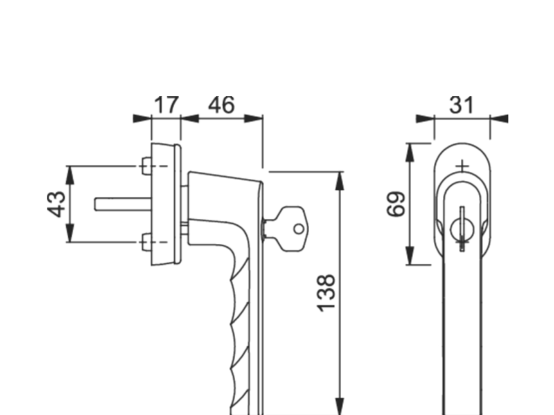 Ручка оконная алюминиевая с ключом HOPPE Hamburg SecuForte , штифт vario fit 32-42 мм, 45°, 2 винта М5х45,  2 винта М5х50, черный матовый. Рис. 2