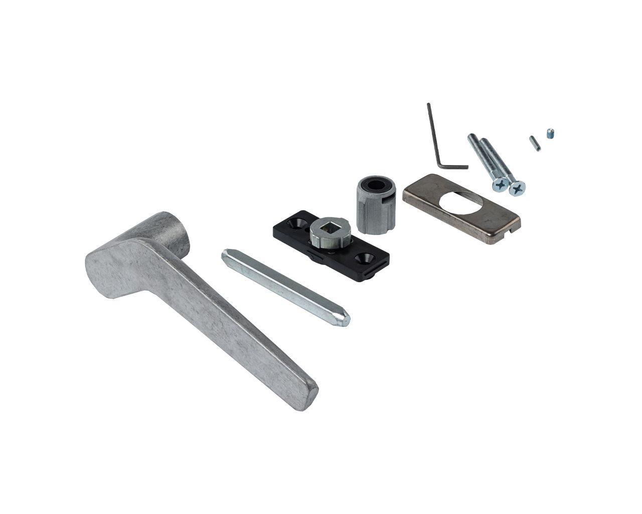 Ручка оконная изогнутая KARMA, лев., с квадратным штифтом 7мм,  32.5-42мм, неокр. Рис. 1