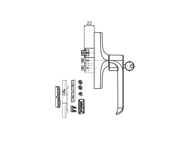 Ручка оконная с блокиратором, с ключом, неокрашенная (в составе 27 частей). Рис. 3 Ручка оконная с блокиратором, с ключом, неокрашенная (в составе 27 частей). Рис. 3
