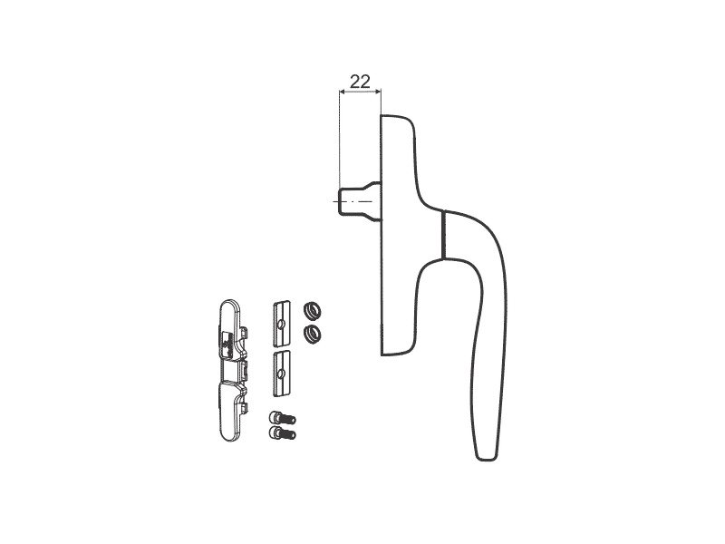 Ручка оконная с приемником без блокиратора, Проведал, чёрный RAL9005. Рис. 1
