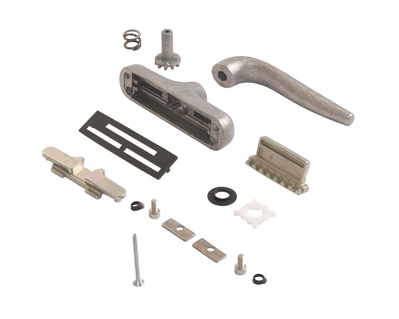 Ручка оконная с приемником без блокиратора, Проведал, неокрашенная (в составе 16 частей). Рис. 1 Ручка оконная с приемником без блокиратора, Проведал, неокрашенная (в составе 16 частей). Рис. 1