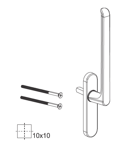 Ручка внутренняя  HS, длина 251 мм, без PZ,  штифт 10, L=68 мм, черный (RAL 9005), винты М6*100. Рис. 1