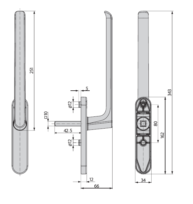 Ручка внутренняя  HS, длина 251 мм, без PZ,  штифт 10, L=68 мм, черный (RAL 9005), винты М6*100. Рис. 2