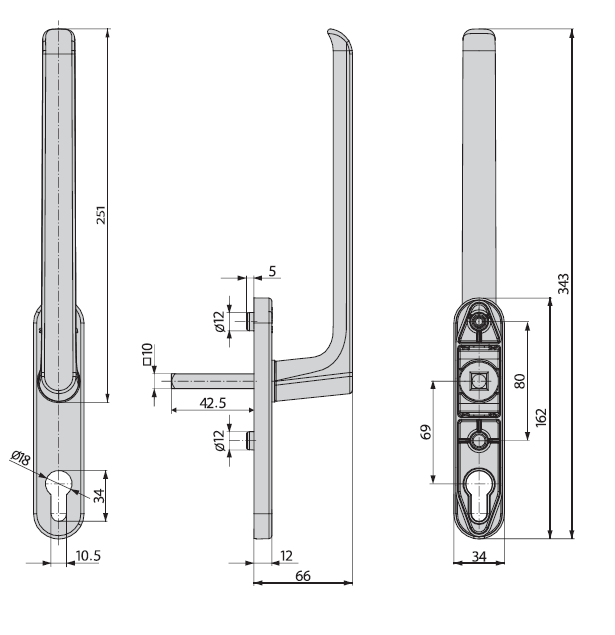 Ручка внутренняя  HS, длина 251 мм, с PZ,  штифт 10, L=68 мм коричневый (RAL 8017), винты М6*100. Рис. 2