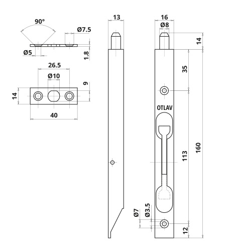 Шпингалет для деревянных дверей, длина 160 мм, с ответной планкой, оцинкованный. Рис. 2