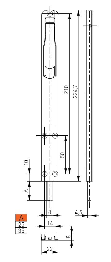 Шпингалет дверной накладной MEDOS, 225мм, вылет 35мм, белый RAL9016. Рис. 2