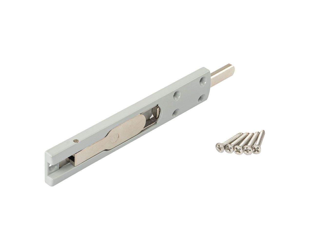 Шпингалет накладной, 140*24*8, серебр. RAL9006. Рис. 1