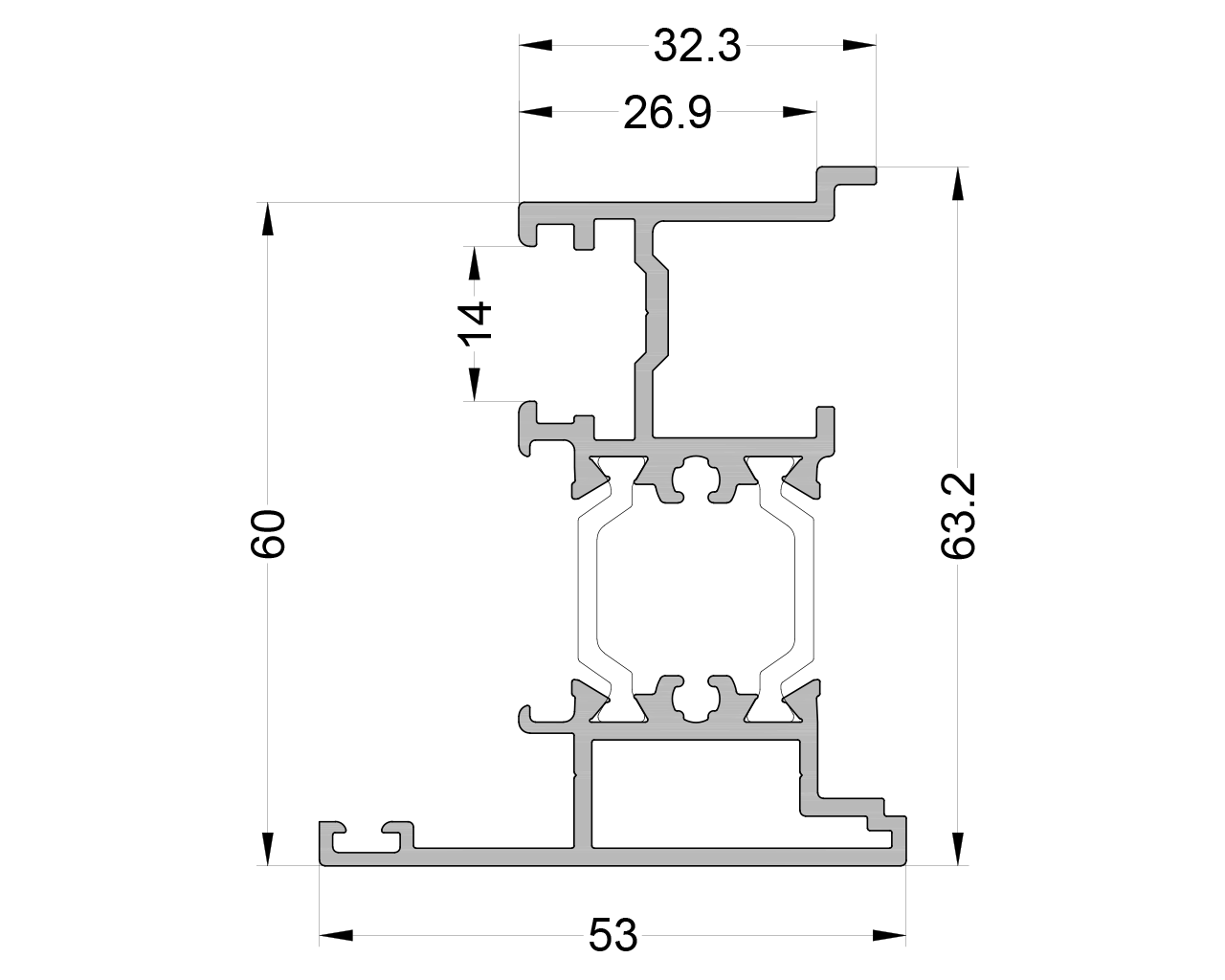 Штульп оконный 53/32,3 мм 6 м неокрас 6м Неокрашенный. Рис. 1