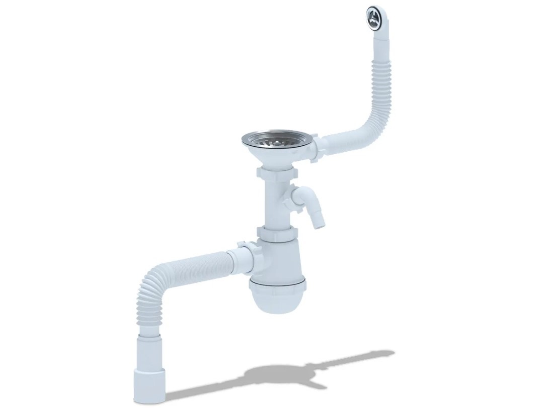 Сифон для мойки одинарный Ани Грот 3 1/2" с переливом и отводом Анипласт с гофрой. Рис. 1 Сифон для мойки одинарный Ани Грот 3 1/2" с переливом и отводом Анипласт с гофрой. Рис. 1