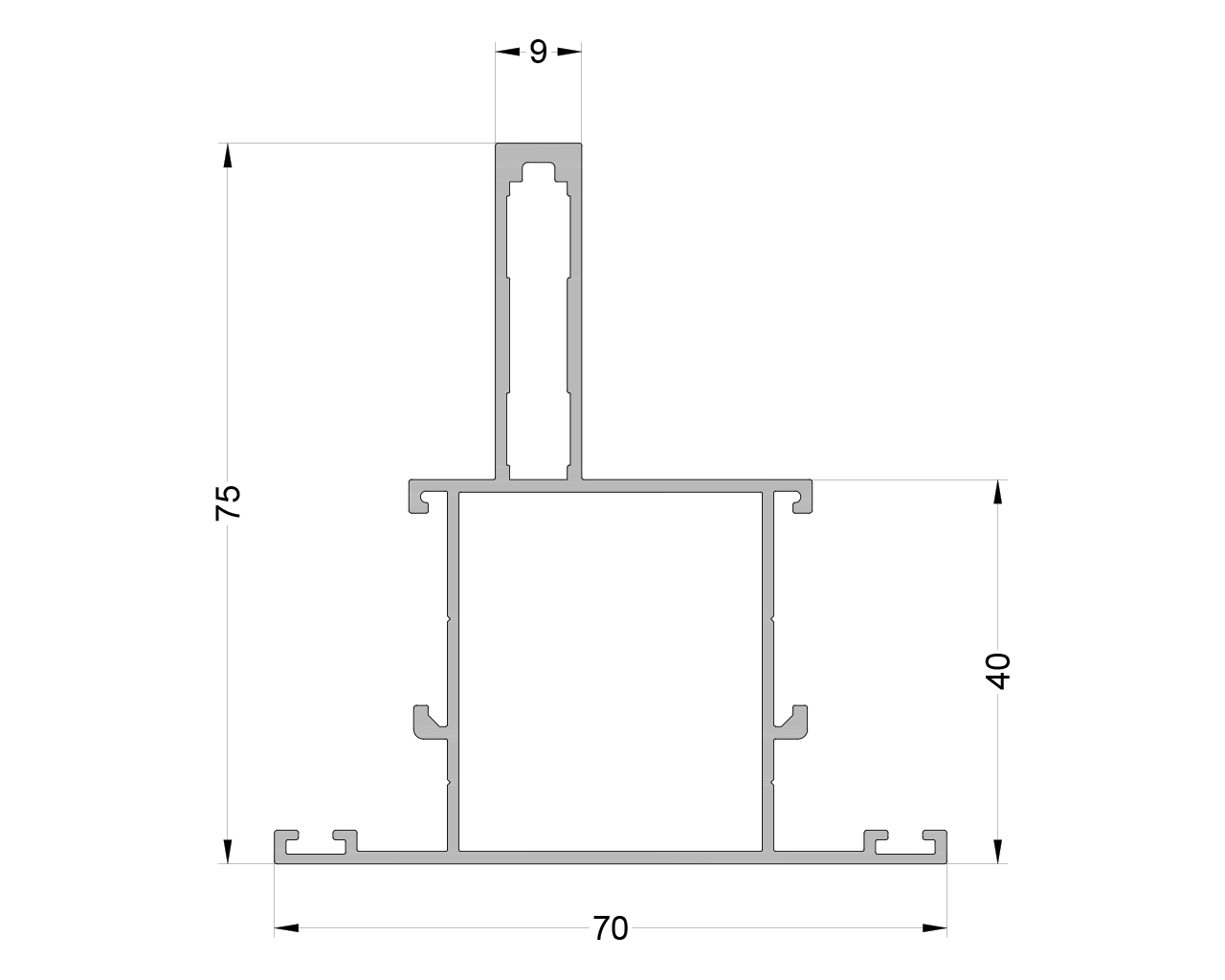СтойкаS40 ALUMARK 75 мм два уса 6.8м  пилон 9 мм неокрашенный 6.8. Рис. 1