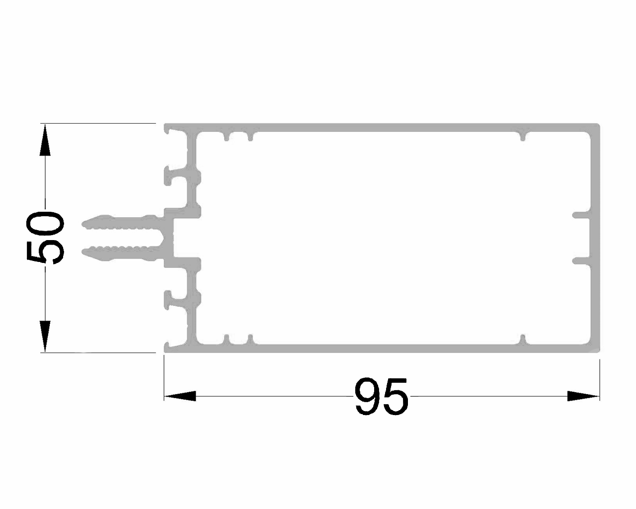 Стойка и ригель ALUMARK 95 мм 6.8м RAL9016. Рис. 1
