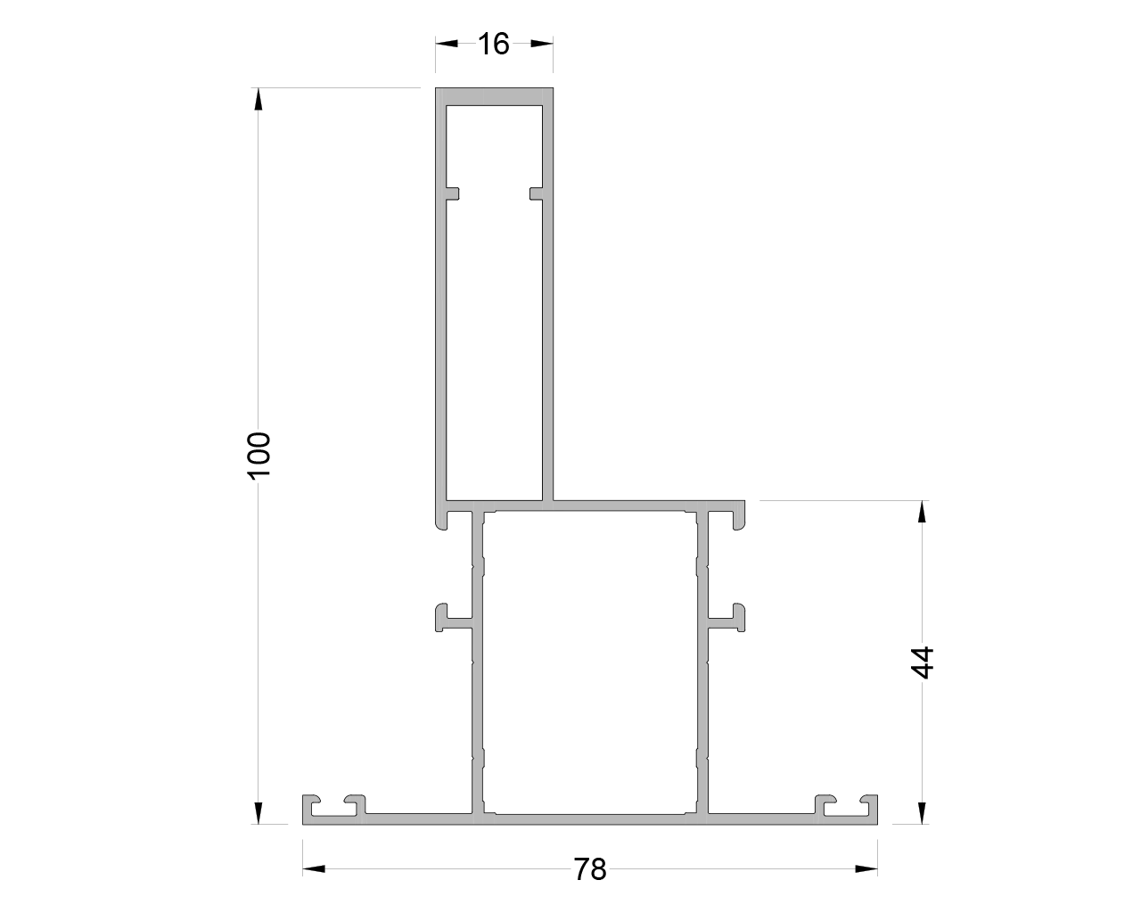 Стойка и ригель два уса ALUMARK 100 мм 6м Неокрашенный. Рис. 1
