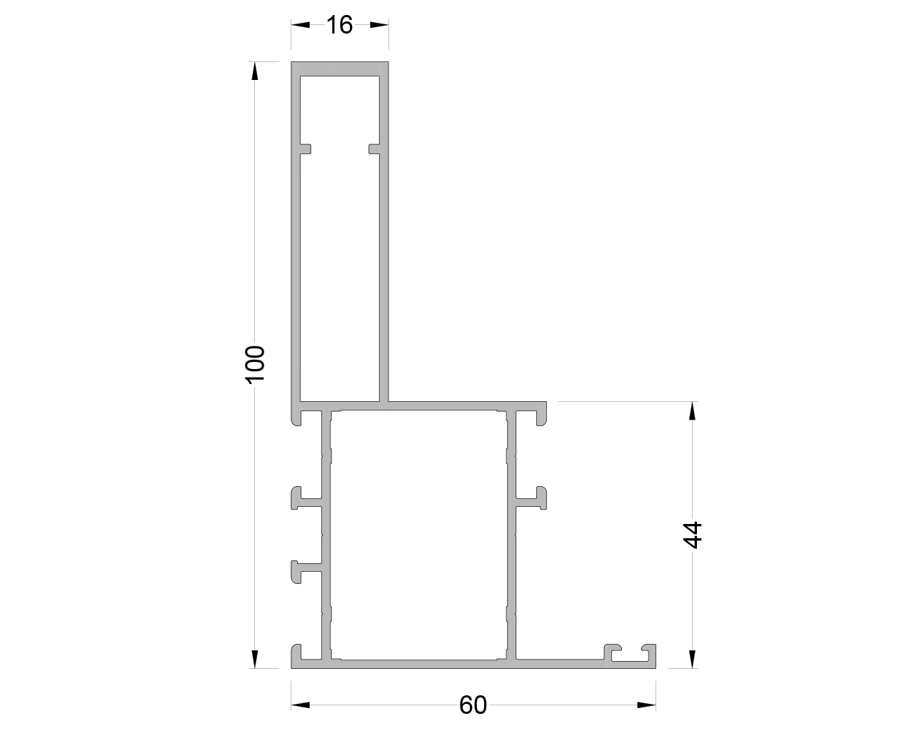 Стойка и ригель один ус ALUMARK 100 мм 6м Неокрашенный