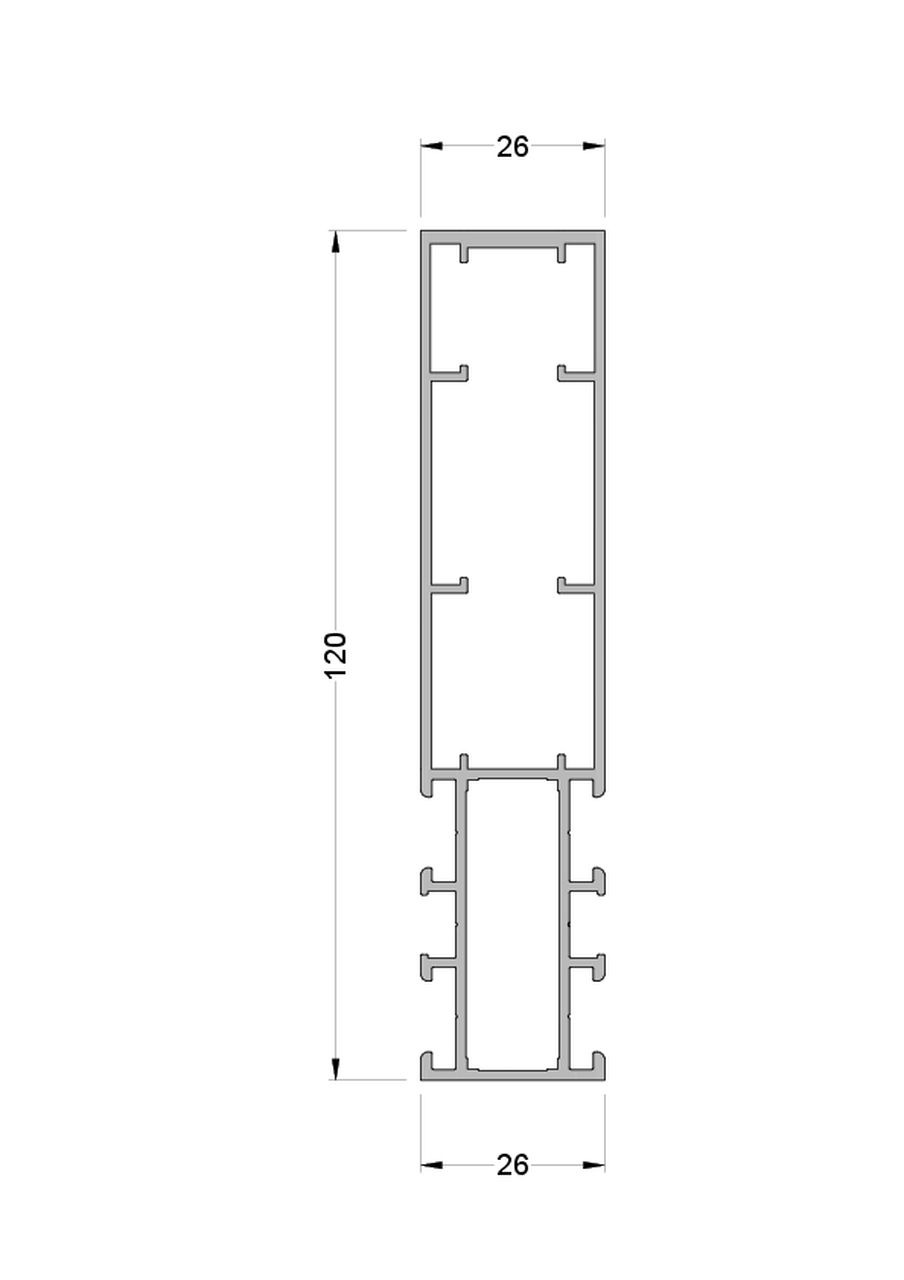 Стойка и ригель симетричный ALUMARK 120 мм 6м неокрас. Рис. 1