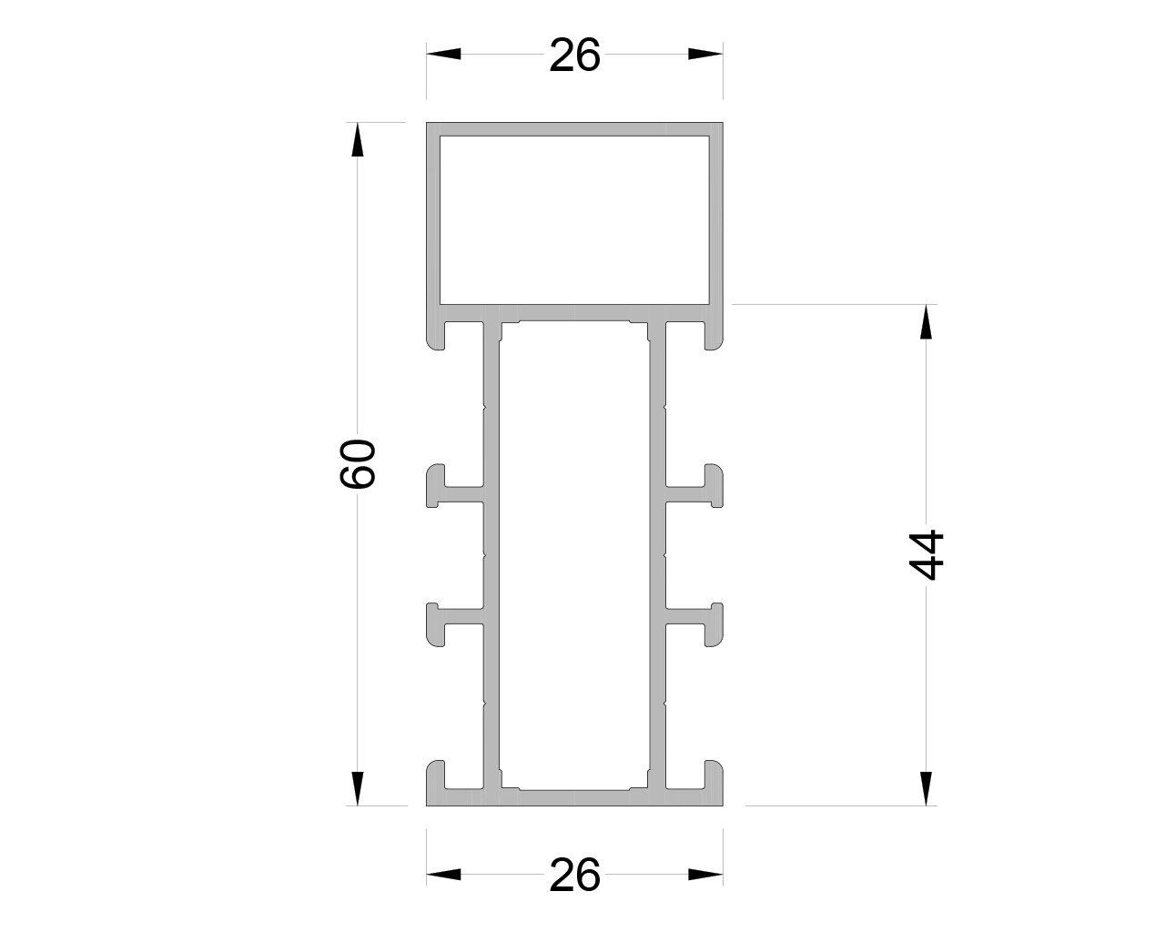 Стойка ригель симетричный ALUMARK 60мм 6м Неокрашенный. Рис. 1
