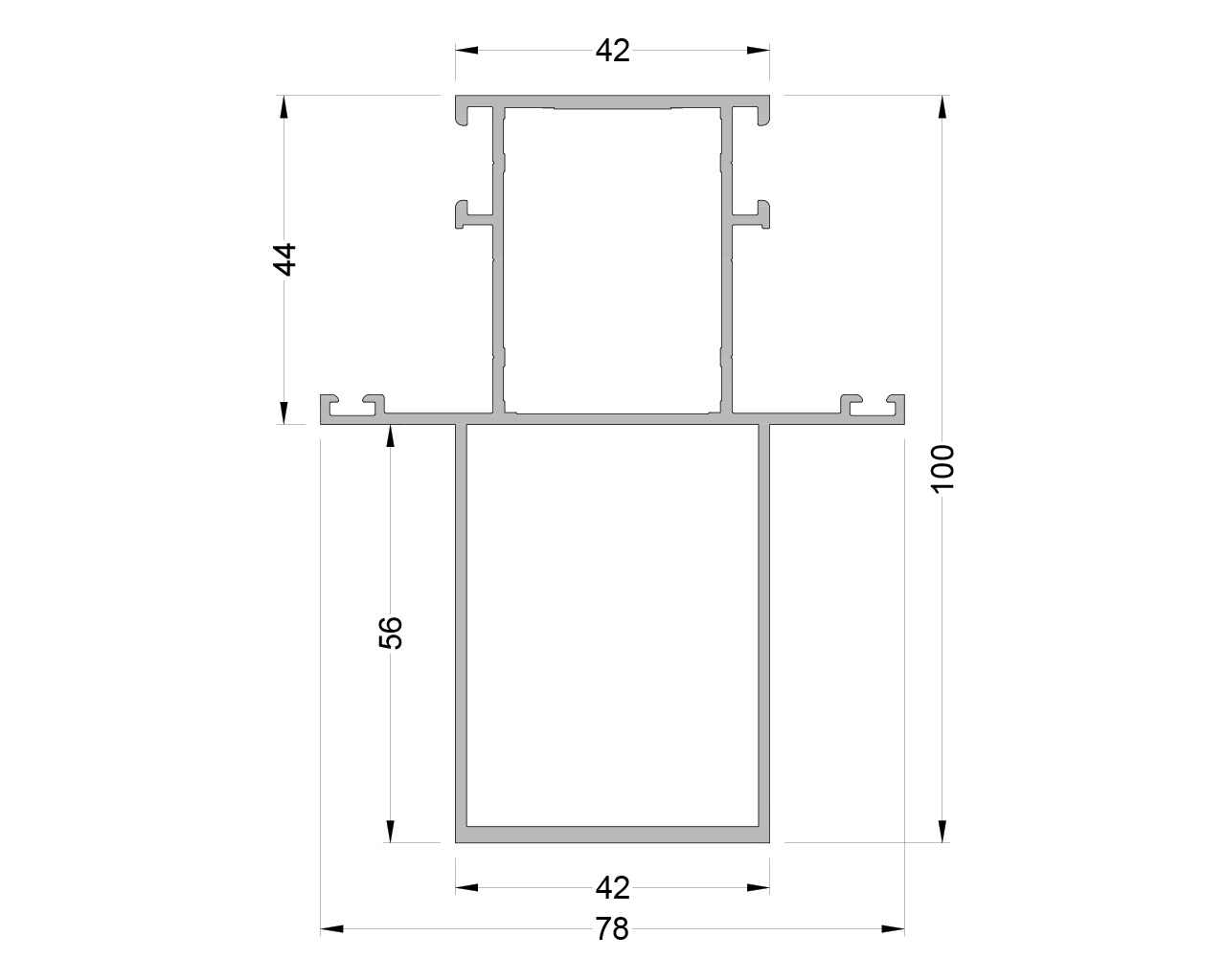 Стойка с двумя усами с наружным пилоном ALUMARK 100мм, 6м Неокрашенный. Рис. 1 Стойка с двумя усами с наружным пилоном ALUMARK 100мм, 6м Неокрашенный. Рис. 1
