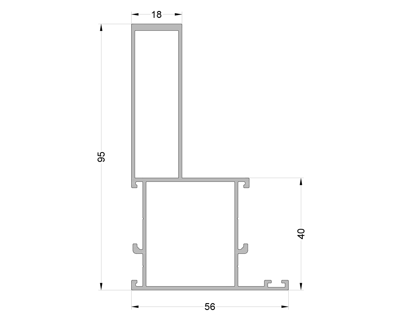 Стойка с внутренним пилоном c одним усом ALUMARK 95мм 6.8м Неокрашенный. Рис. 1 Стойка с внутренним пилоном c одним усом ALUMARK 95мм 6.8м Неокрашенный. Рис. 1