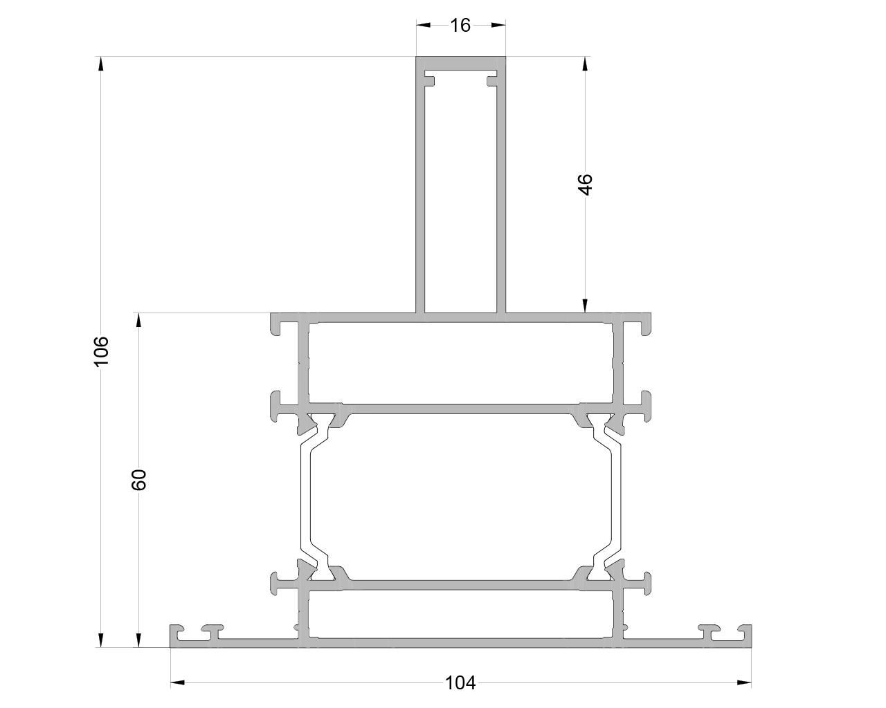 Стойка симметричная 100 мм с двумя усами ALUMARK 104/68 мм 6м неокрас. Рис. 1 Стойка симметричная 100 мм с двумя усами ALUMARK 104/68 мм 6м неокрас. Рис. 1