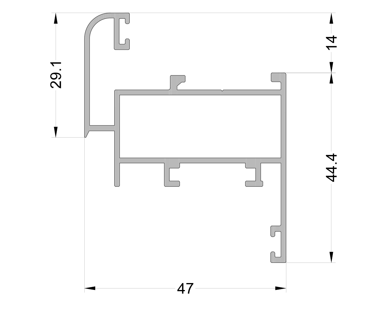 Створка оконная ALUMARK 44.4/47 (P400-02) 6м Неокрашенный. Рис. 1 Створка оконная ALUMARK 44.4/47 (P400-02) 6м Неокрашенный. Рис. 1